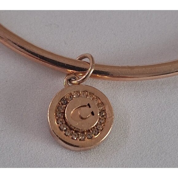 EUC Coach Rose Gold-Tone Bangle Bracelet Ww/  Logo  Charm - Picture 3 of 7